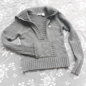 Gray Foldover Sailor Collar Sweater Pink Logo M